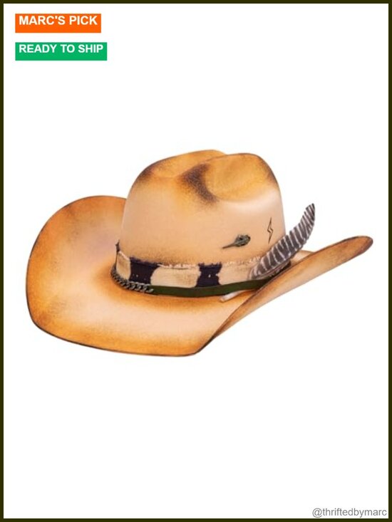 100% Wool Wide Brim Felt Western Cowboy Hat with Distressed Finish main image 4